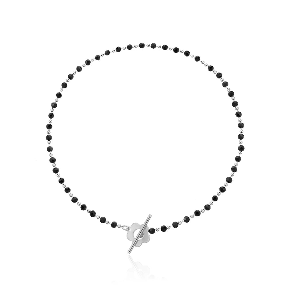 SUMENG 2024 New Fashion Luxury Black Crystal Glass Bead Chain Choker Necklace For Women Flower Lariat Lock Collar  Gifts