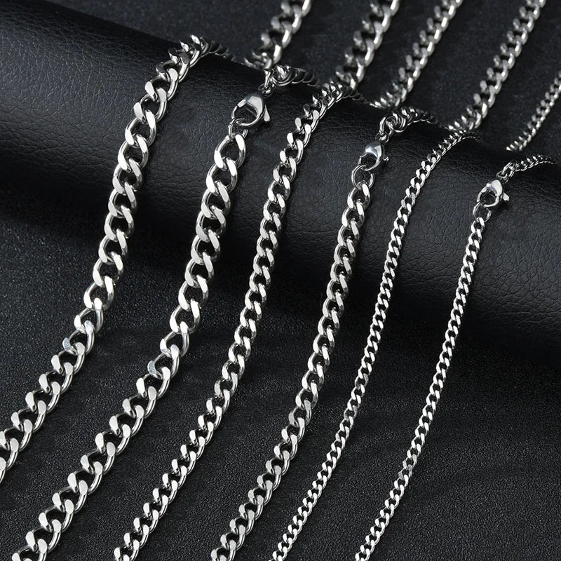 Basic Punk Stainless Steel 3,5,7mm Curb Cuban Necklaces For Men Women Black Gold Color Link Chain Chokers Solid Metal Jewelry