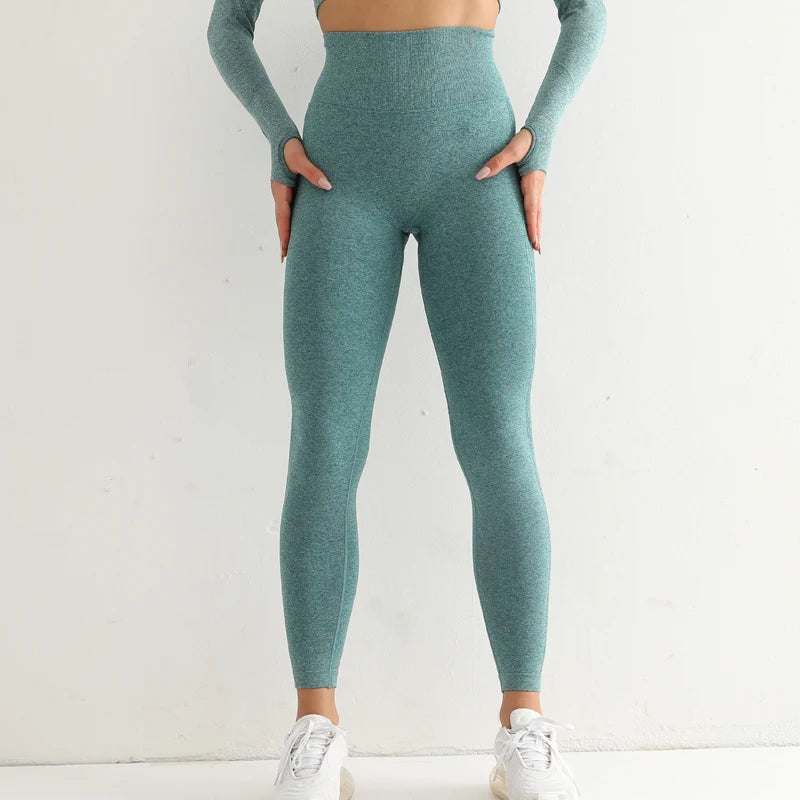 Women Sport Seamless Leggings High Waist Elastic Solid Yoga Leggings Gym Jogging Quick Dry Push Up Slim Pants Female