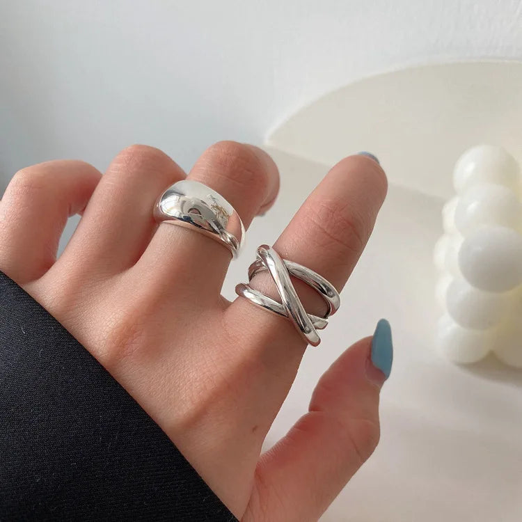 VENTFILLE 925 Sterling Silver Irregular Water Droplets Cross Ring Female Simple Retro Style Handmade Jewelry