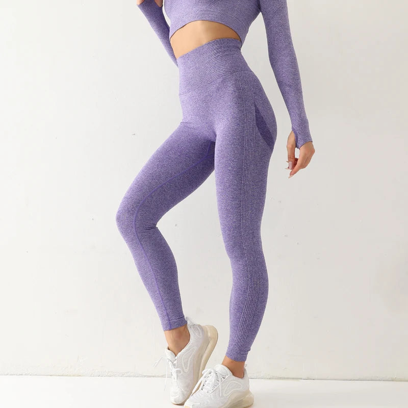 Women Sport Seamless Leggings High Waist Elastic Solid Yoga Leggings Gym Jogging Quick Dry Push Up Slim Pants Female