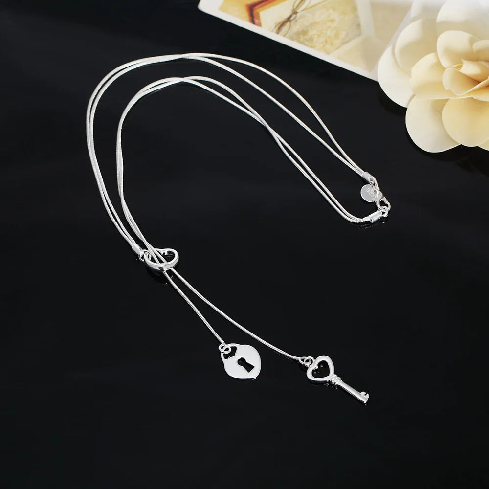 Sterling Silver Necklace Gorgeous Charm Fashion  Heart for Women Noble Luxury 18 Inches 45cm Jewelry