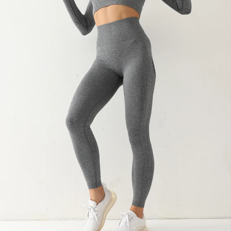 Women Sport Seamless Leggings High Waist Elastic Solid Yoga Leggings Gym Jogging Quick Dry Push Up Slim Pants Female