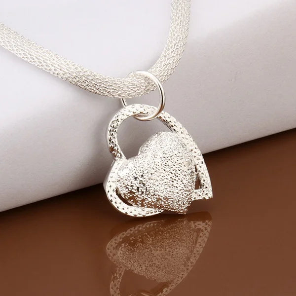 Sterling Silver Necklace Gorgeous Charm Fashion  Heart for Women Noble Luxury 18 Inches 45cm Jewelry