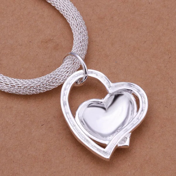 Sterling Silver Necklace Gorgeous Charm Fashion  Heart for Women Noble Luxury 18 Inches 45cm Jewelry