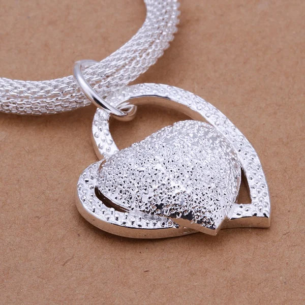 Sterling Silver Necklace Gorgeous Charm Fashion  Heart for Women Noble Luxury 18 Inches 45cm Jewelry