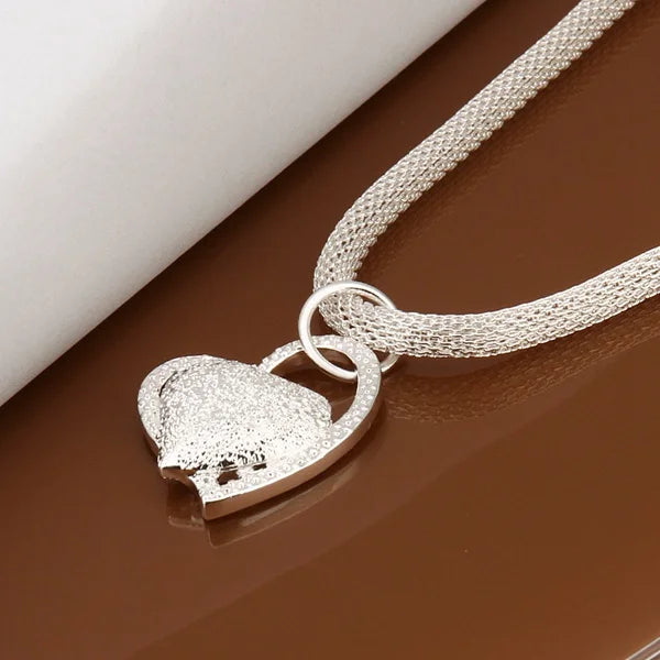 Sterling Silver Necklace Gorgeous Charm Fashion  Heart for Women Noble Luxury 18 Inches 45cm Jewelry