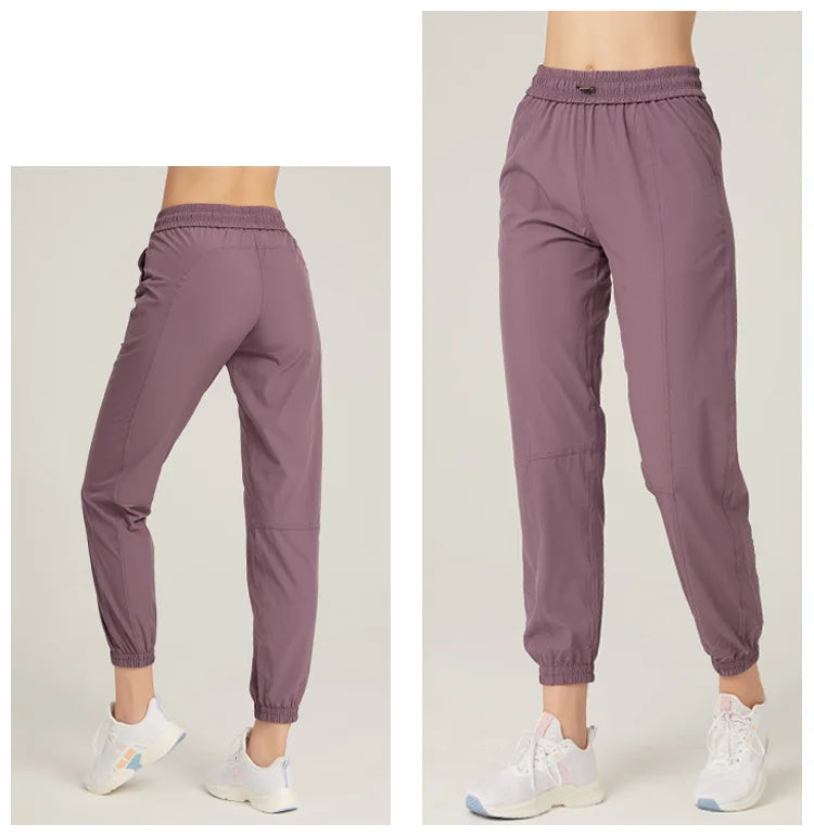 Drawstring Running Sport Joggers Women Quick Dry Athletic Gym Fitness Sweatpants with Two Side Pockets Exercise Pants