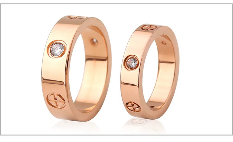 Trendy Stainless Steel Rose Gold Color Love Ring for Women Men Couple CZ Crystal Rings Luxury Brand Jewelry Wedding Gift