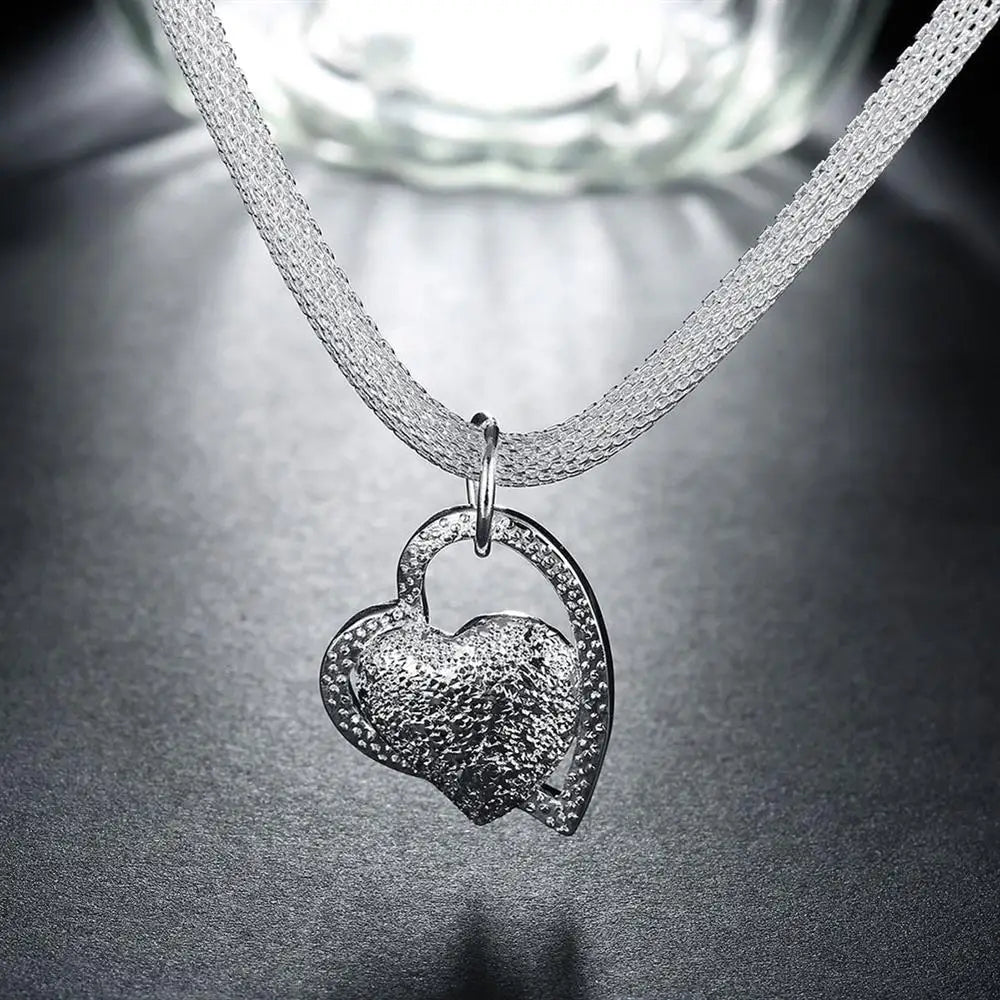 Sterling Silver Necklace Gorgeous Charm Fashion  Heart for Women Noble Luxury 18 Inches 45cm Jewelry