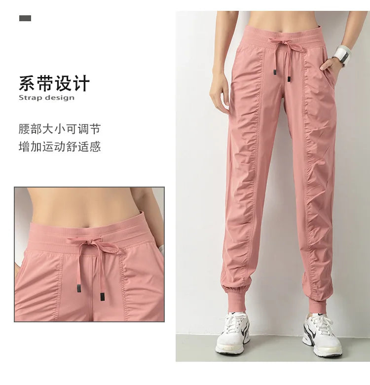 Drawstring Running Sport Joggers Women Quick Dry Athletic Gym Fitness Sweatpants with Two Side Pockets Exercise Pants