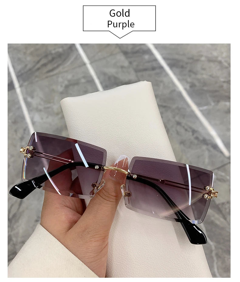 Vintage Fashion Sunglasses for Women Rimless Frameless Rectangle Shades Gradient UV400 Summer Traveling Sun Glasses for Womenn