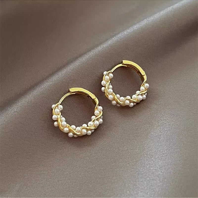 Korean New Simple Temperament Circle Pearl Earrings Fashion Small Versatile Earrings Women's Jewelry