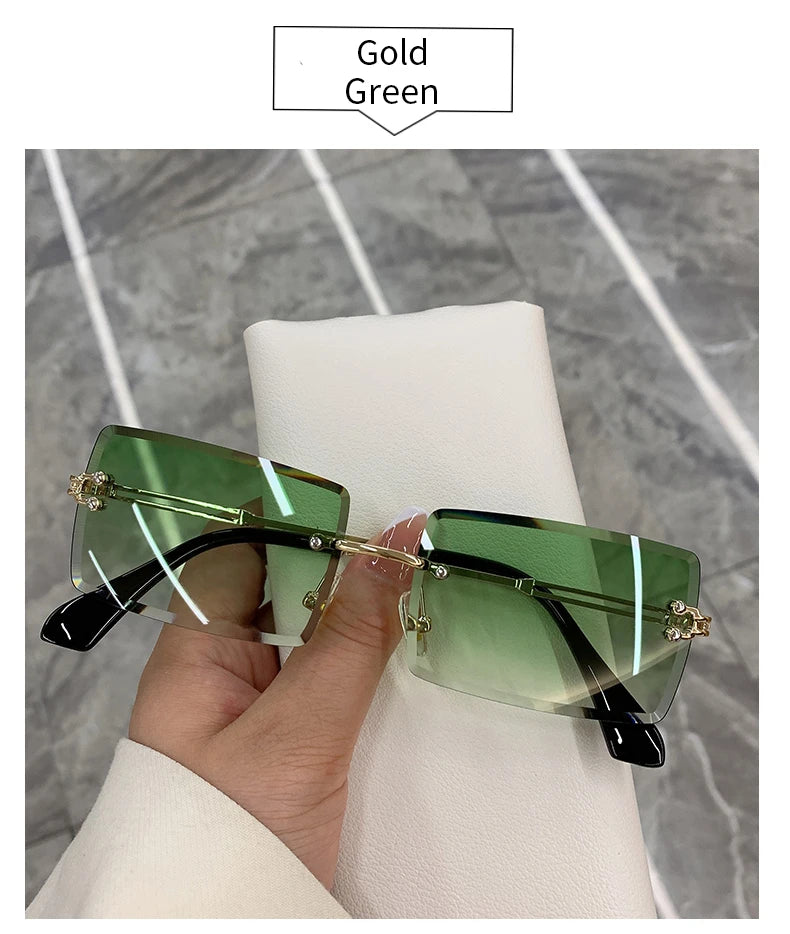 Vintage Fashion Sunglasses for Women Rimless Frameless Rectangle Shades Gradient UV400 Summer Traveling Sun Glasses for Womenn