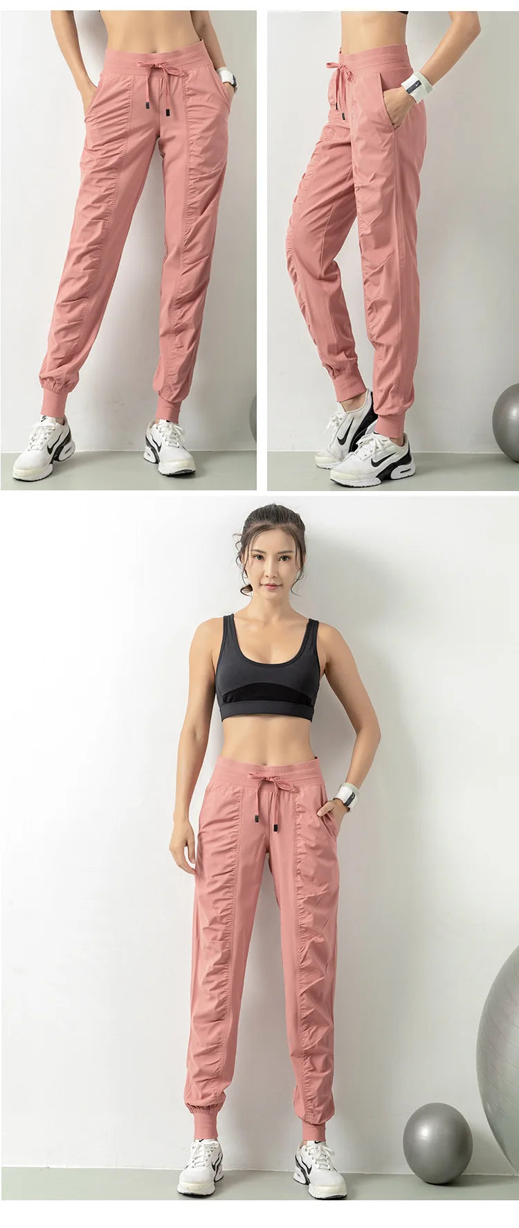 Drawstring Running Sport Joggers Women Quick Dry Athletic Gym Fitness Sweatpants with Two Side Pockets Exercise Pants