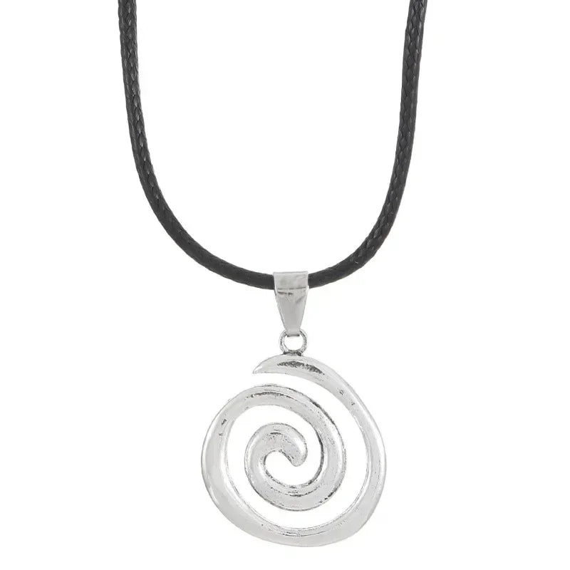 Vintage Spiral Vortex Pendant Necklace Hand-woven Leather Rope Necklace for Women Boho Goth Necklace Fashion Jewelry