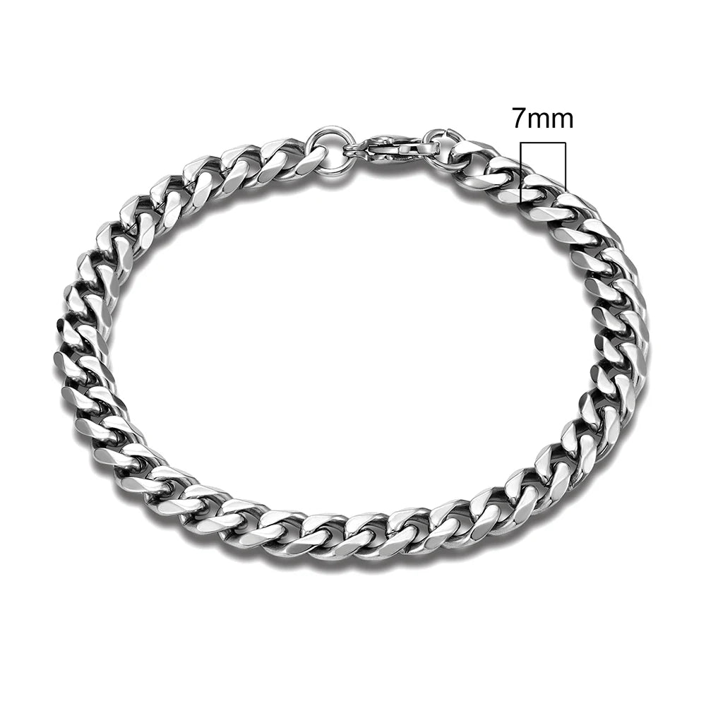 MKENDN 3-11mm Locomotive Men/ Women Punk Rock Stainless Steel Curb Cuban Link Silver Color Bracelet