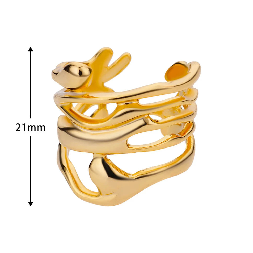 Stainless Steel Rings For Women Men Gold Color Hollow Wide Open Ring Female Male Fashion Wedding Party Finger Jewelry Gift 2024