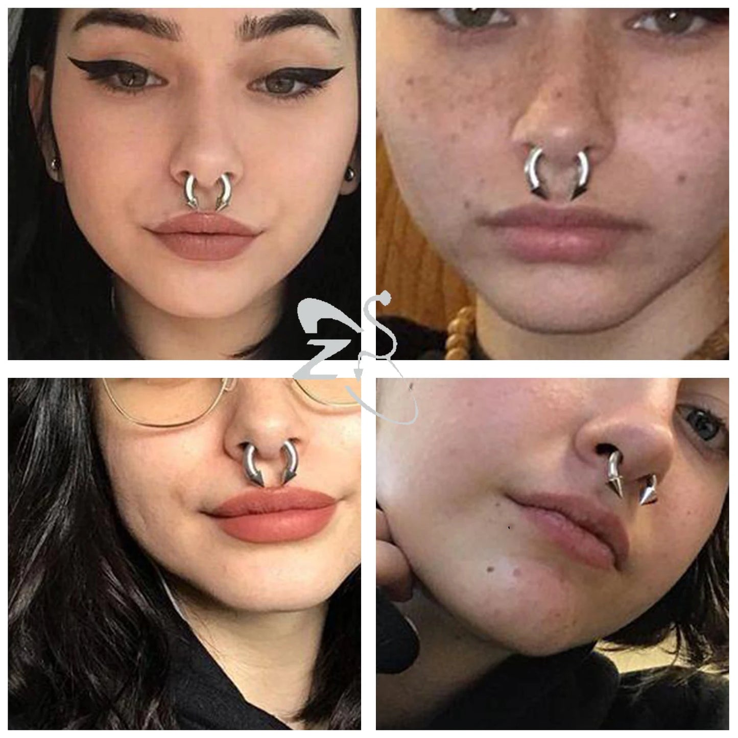 ZS 1PC 2/4/6/8G  Spike Horseshoe Nose Ring Stainelss Steel Cone Large Gauge Piercings Internal Threaded Septum Nose Ear Expander