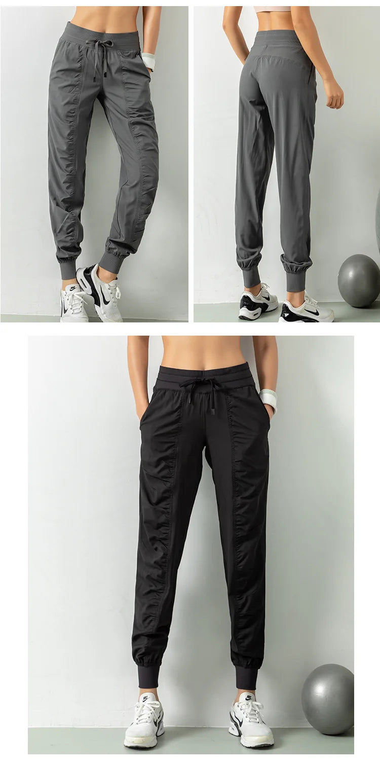 Drawstring Running Sport Joggers Women Quick Dry Athletic Gym Fitness Sweatpants with Two Side Pockets Exercise Pants