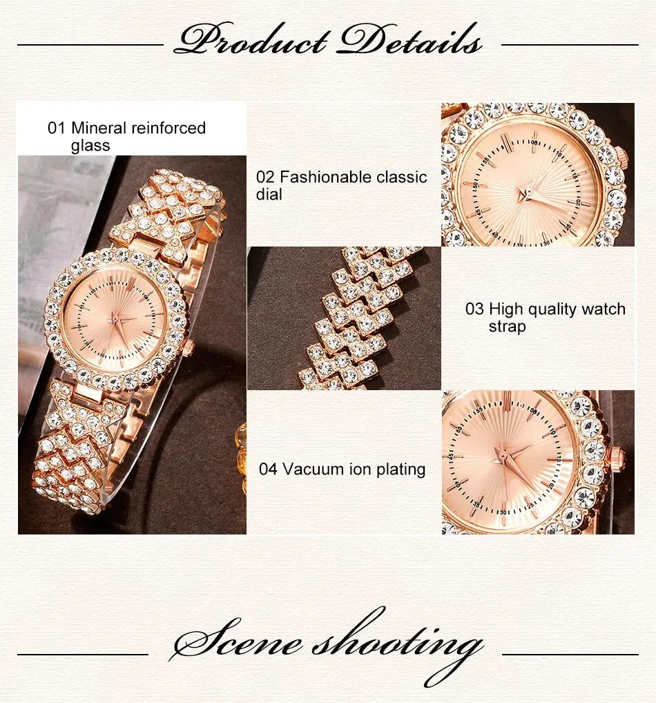 Diamond Women Watches Rose Gold Watch Ladies Wrist Watches Luxury Brand Rhinestone Womens Bracelet Watches Female Relogio