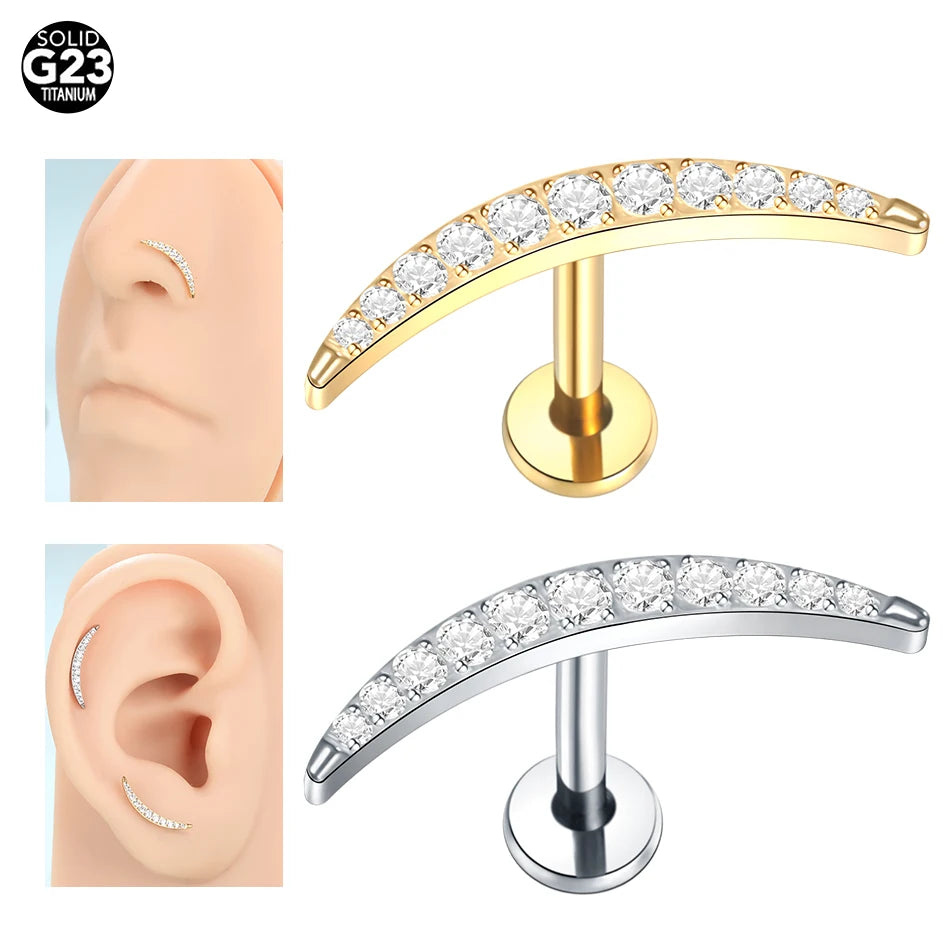 1PC Titanium Zircon Labret Piercings Lip Rings Gold Color CZ Cartilage Helix Lobe Conch Earring Stud Piercings Women Jewelry 16G