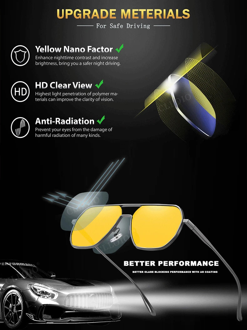 CLLOIO Anti-glare Day Night Vision Glasses Men Women Polarized Driving Sun Glasses Square Aluminum Photochromic Sunglasses UV400