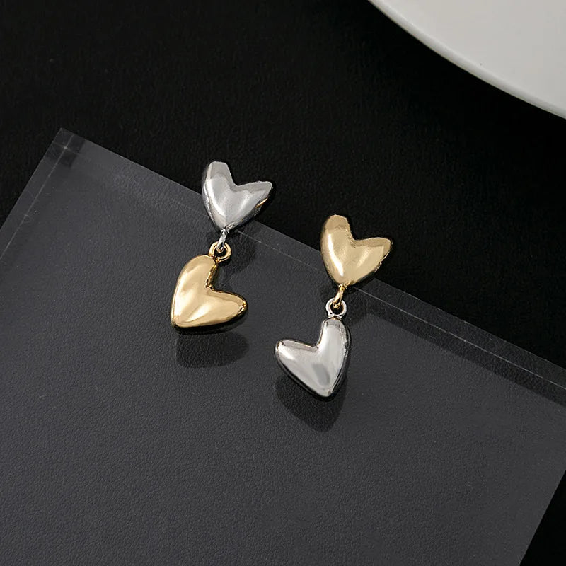 New Fashion Gold Sliver Color Heart Earring For Women Irregular Wing Asymmetry Metal Drop Earring Party Jewelry Gift