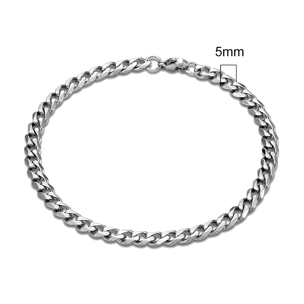 MKENDN 3-11mm Locomotive Men/ Women Punk Rock Stainless Steel Curb Cuban Link Silver Color Bracelet