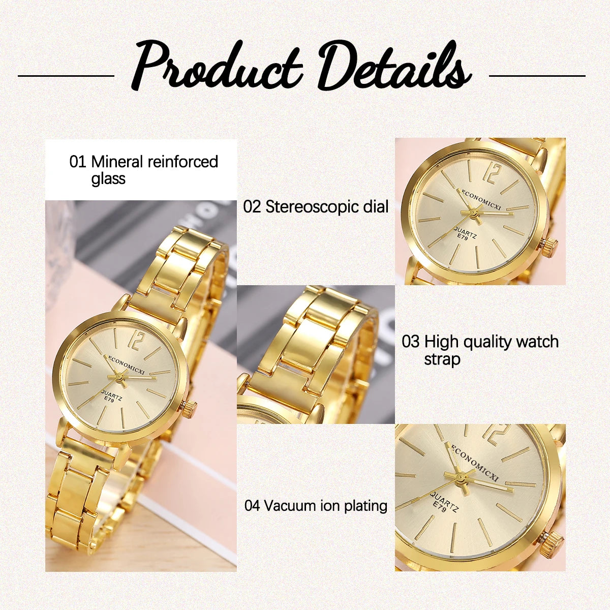 2pcs Watch Set Luxury Women Simple Dial Hollow Strap Fashion Gold Bracelet Quartz Wristwatch Student Ladies Watches Reloj Mujer