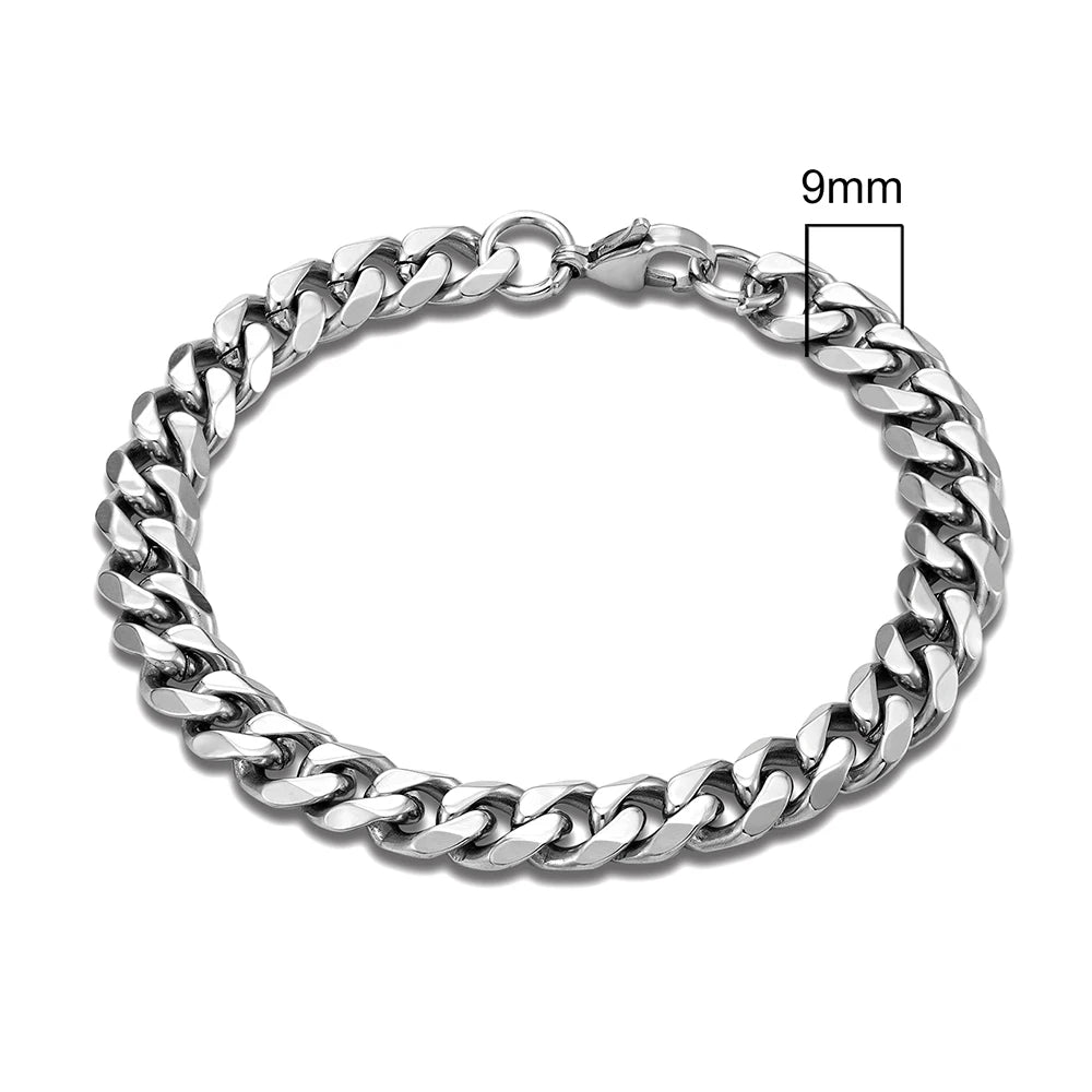 MKENDN 3-11mm Locomotive Men/ Women Punk Rock Stainless Steel Curb Cuban Link Silver Color Bracelet