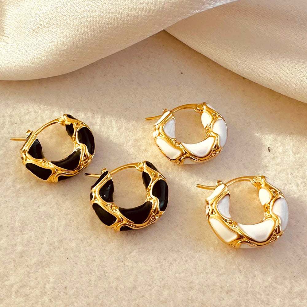 New Trendy Enamel Color Metal Texture Small Hoop Earrings for Women Gold Plated Statement Ear Buckle Creative Jewelry Gifts