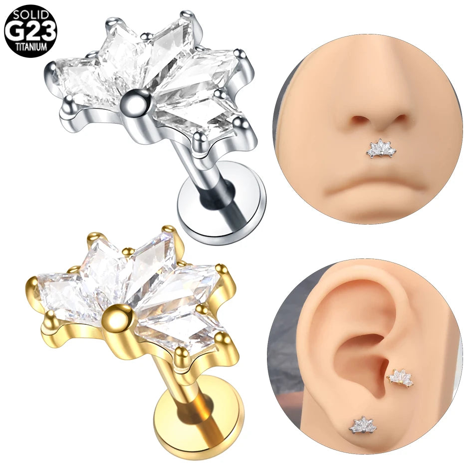 1PC Titanium Zircon Labret Piercings Lip Rings Gold Color CZ Cartilage Helix Lobe Conch Earring Stud Piercings Women Jewelry 16G