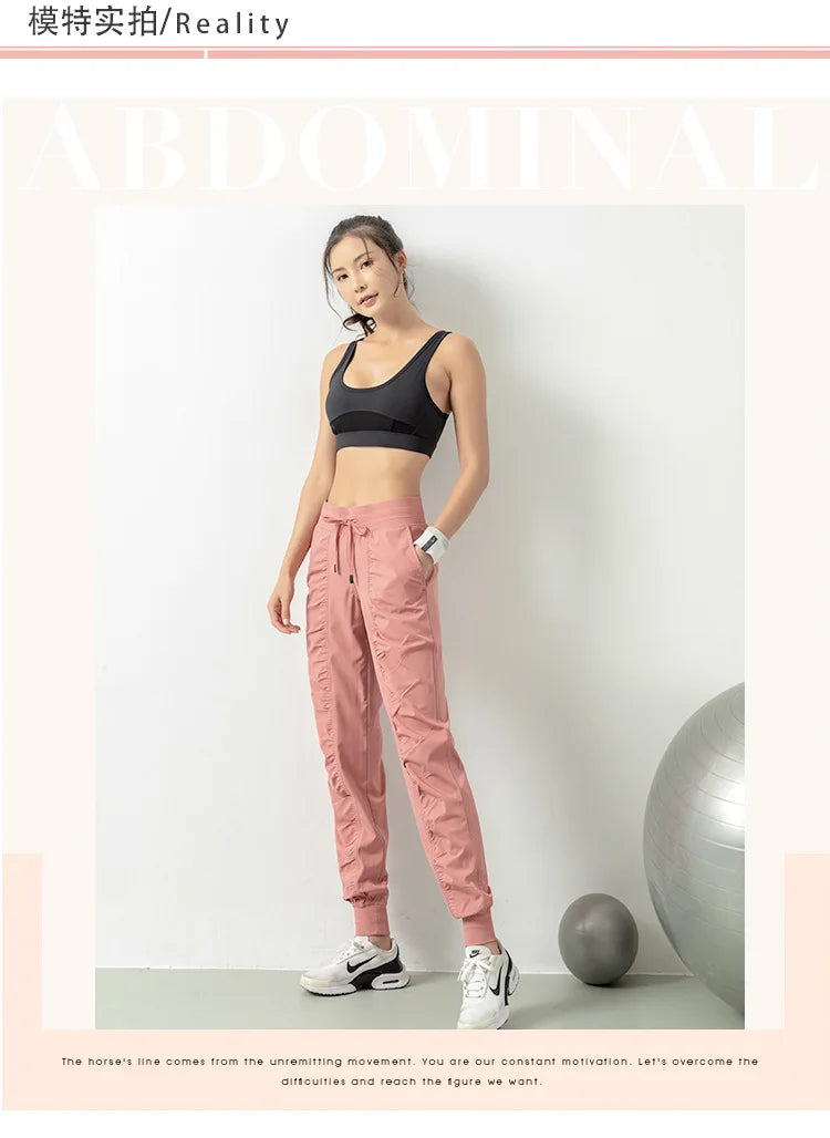 Drawstring Running Sport Joggers Women Quick Dry Athletic Gym Fitness Sweatpants with Two Side Pockets Exercise Pants