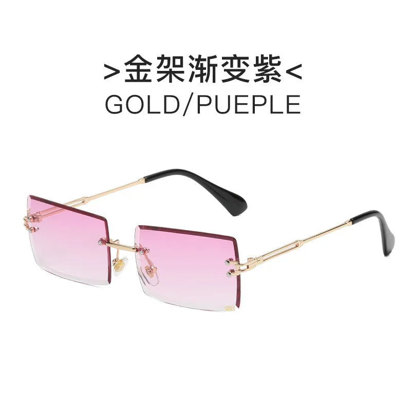 Vintage Fashion Sunglasses for Women Rimless Frameless Rectangle Shades Gradient UV400 Summer Traveling Sun Glasses for Womenn