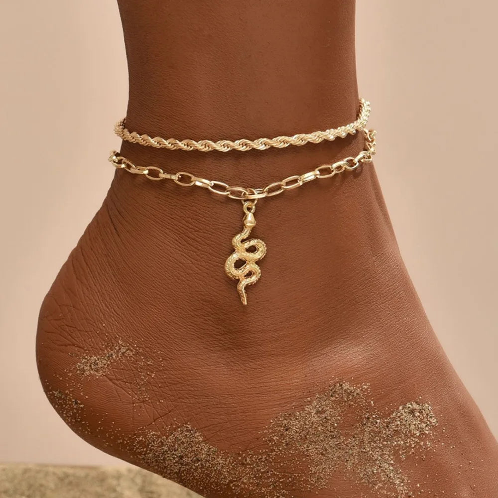 VAGZEB Bohemian Snake Summer Anklets For Women Ankle Bracelet Set On Leg Chain Femme Barefoot Jewelry Beach Accessories Mujer