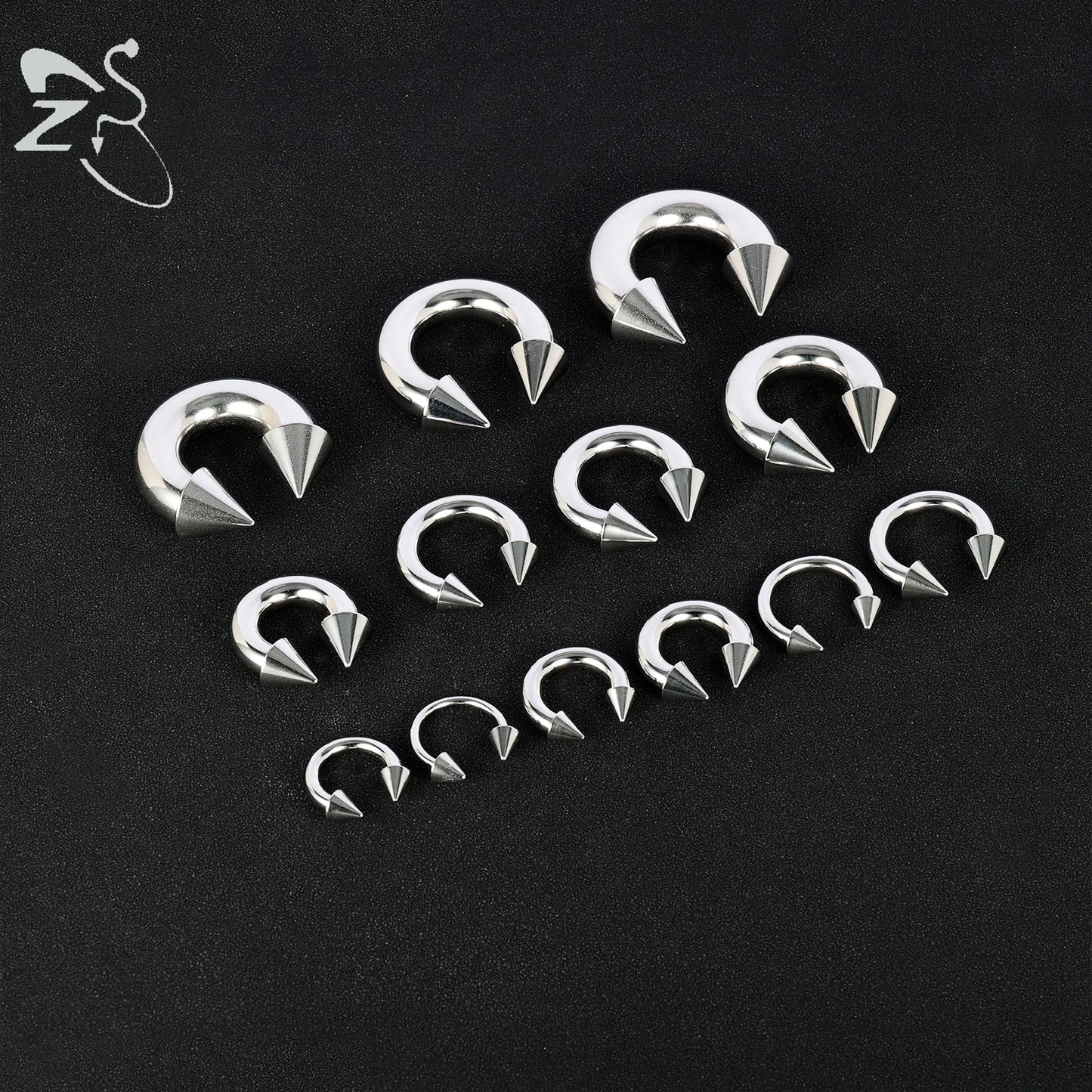 ZS 1PC 2/4/6/8G  Spike Horseshoe Nose Ring Stainelss Steel Cone Large Gauge Piercings Internal Threaded Septum Nose Ear Expander