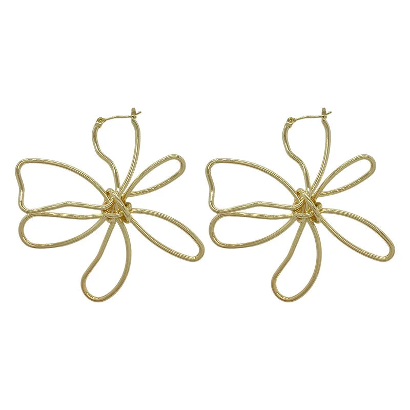 YANGLIUJIA Metal Flower Earrings European American Style Personality, Fashion Big Earrings Girl Travel Wedding Accessories