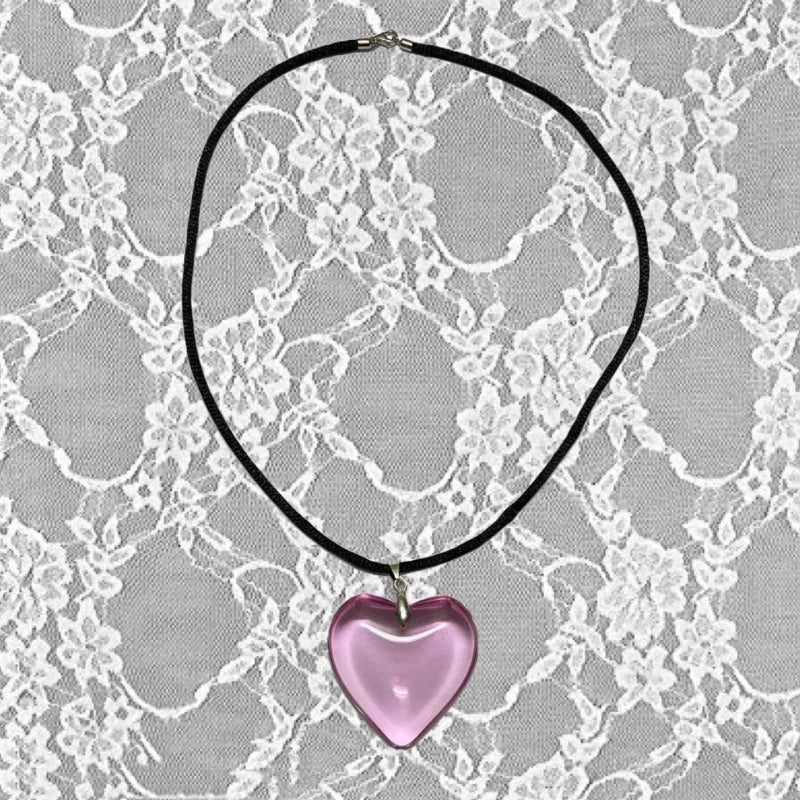 Red Heart Necklace for Women Fashion Vintage Big Hearts Pendants Necklaces Rope Chain Girls Gift Gothic Jewelry Accessories