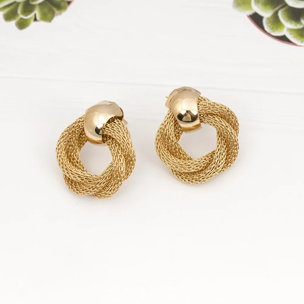 Vintage Metallic Twisted weaving Round Circle Dangle Earrings 2024 New Fashion Wedding Party Drop Earrings for Woman Jewelry