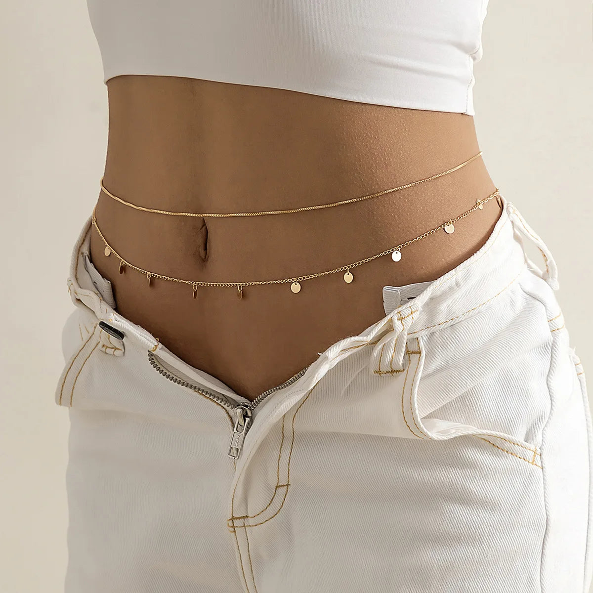 Hip Hop Fashion Metal Double Layer Chain Sexy Body Chain Imitation Crystal Fashion Sexy Adjustable Waist Chain