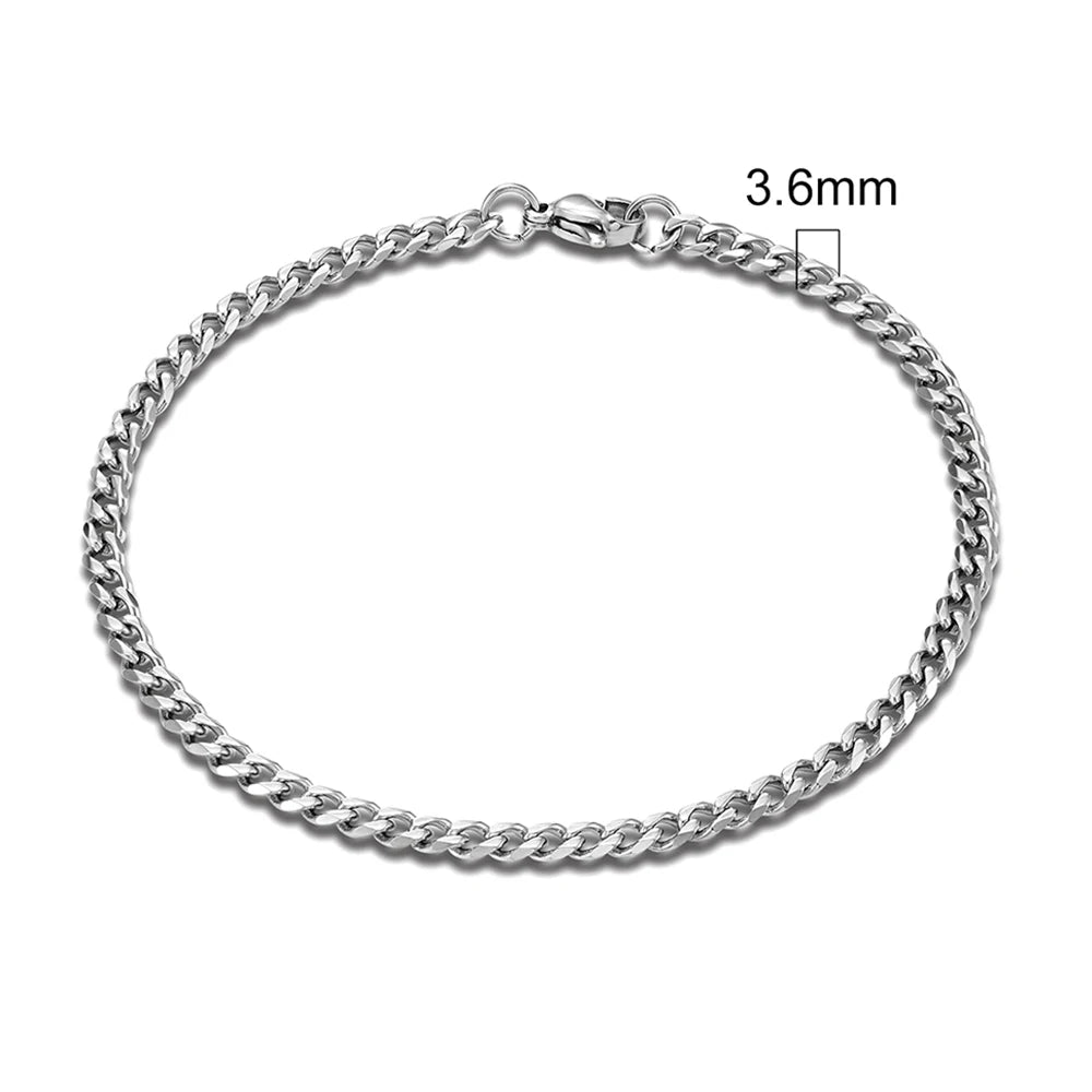 MKENDN 3-11mm Locomotive Men/ Women Punk Rock Stainless Steel Curb Cuban Link Silver Color Bracelet