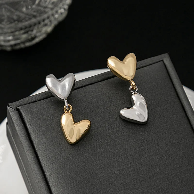 New Fashion Gold Sliver Color Heart Earring For Women Irregular Wing Asymmetry Metal Drop Earring Party Jewelry Gift