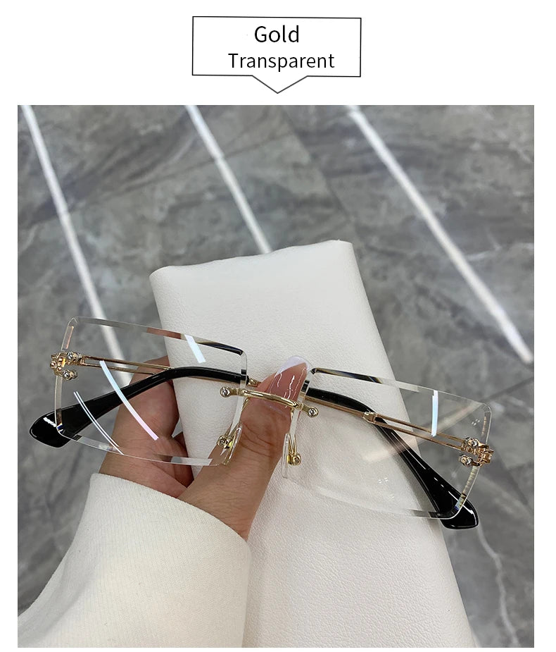 Vintage Fashion Sunglasses for Women Rimless Frameless Rectangle Shades Gradient UV400 Summer Traveling Sun Glasses for Womenn