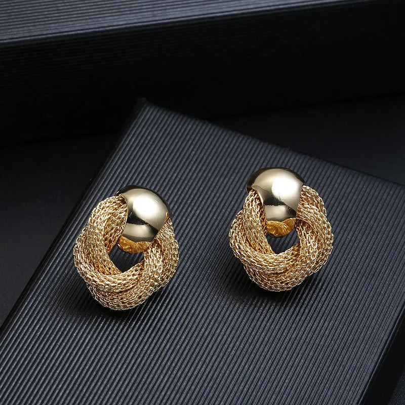 Vintage Metallic Twisted weaving Round Circle Dangle Earrings 2024 New Fashion Wedding Party Drop Earrings for Woman Jewelry