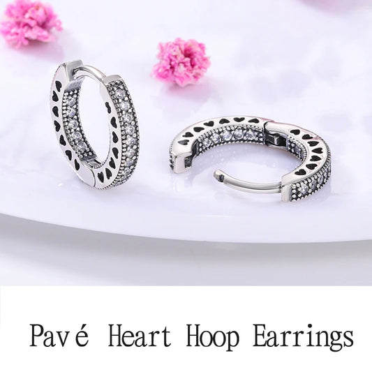 Earrings For Woman Original 925 Sterling Silver Hoop Stud Earrings Small Heart Feather Crown ZC Zircon Party Luxury Sliver Gift