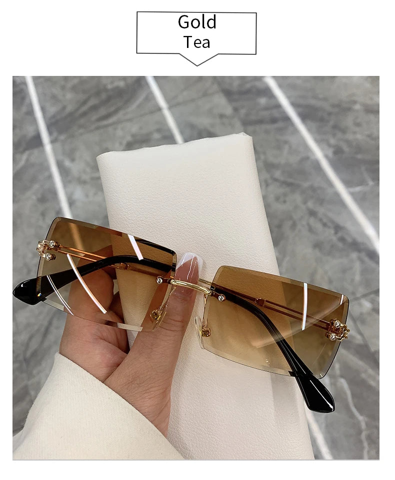 Vintage Fashion Sunglasses for Women Rimless Frameless Rectangle Shades Gradient UV400 Summer Traveling Sun Glasses for Womenn