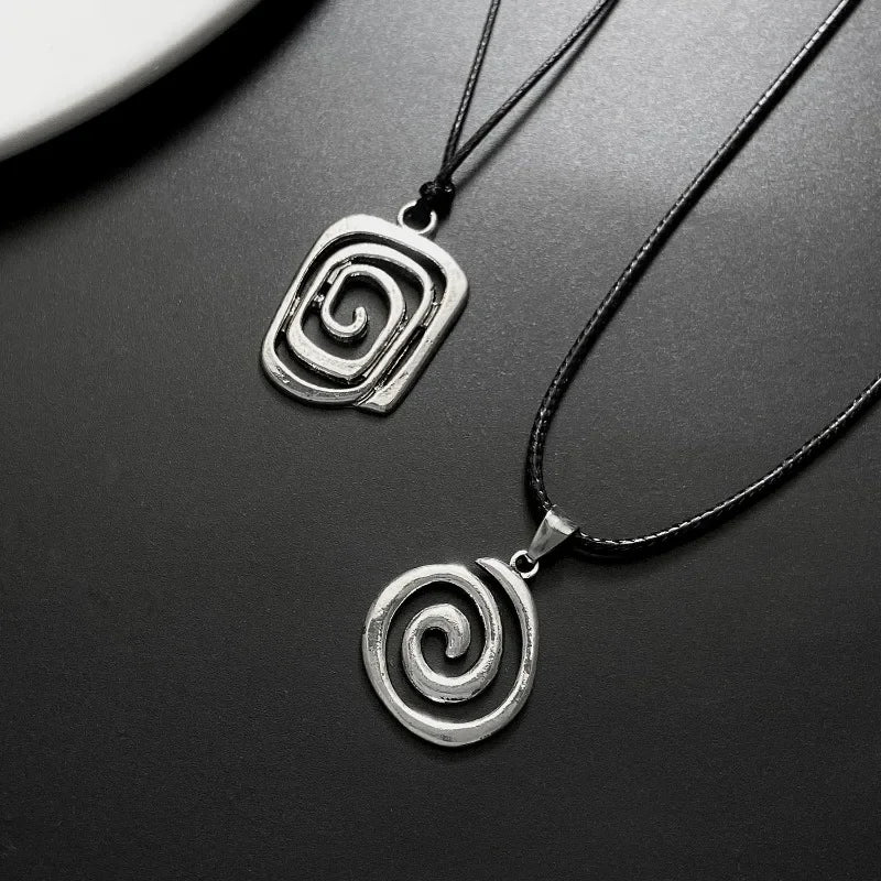 Vintage Spiral Vortex Pendant Necklace Hand-woven Leather Rope Necklace for Women Boho Goth Necklace Fashion Jewelry