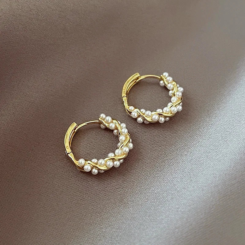 Korean New Simple Temperament Circle Pearl Earrings Fashion Small Versatile Earrings Women's Jewelry