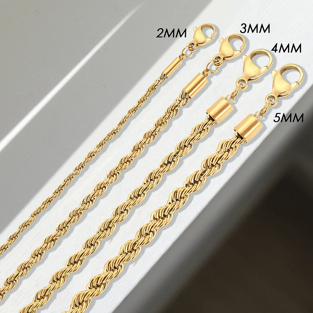 e-Manco 2/3/4/5MM 316 Rope Chain Necklace Stainless Steel Waterproof Choker Men Women Jewelry Gold Color Chains